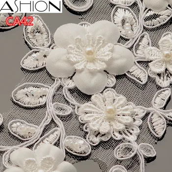 1 páry 24 cm*10 cm DIY svadobné šaty 3D čipky kvet nášivka príslušenstvo svadobné headdres čipky textílie patch CA42
