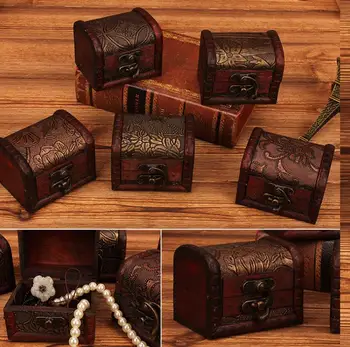 100ks Small Vintage Trinket Políčok Drevené Šperky Úložný Box s Pokladom, Šperky Prípade Domov Plavidlá Dekor Náhodne PatternSN459