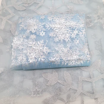 150cmx100cm Modrá Snowflake Organza Textílie Princezná Šaty Lesk Textílie Nový Rok Organza Vytlačené Samoopaľovacie Textílie