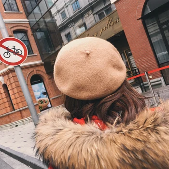 2019 jar Zimné Lady Berets Klobúk Maliar štýl klobúk Ženy Vlna Vintage Berets Solid Farba Čiapky Žena Kapoty Teplé Chôdza Spp