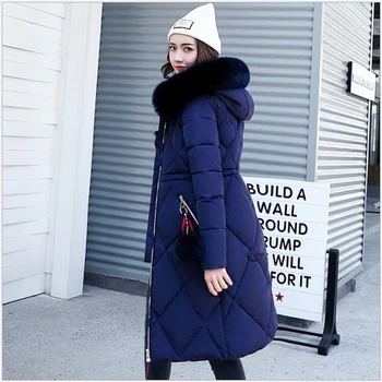 2019 kožušiny golier ženy zimná bunda s kapucňou kabát žena vrchné oblečenie vetrovka dámy teplé dlhá bunda slim jaqueta feminina G018