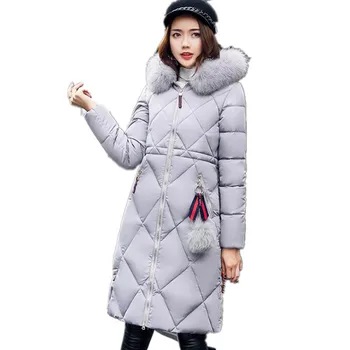 2019 kožušiny golier ženy zimná bunda s kapucňou kabát žena vrchné oblečenie vetrovka dámy teplé dlhá bunda slim jaqueta feminina G018