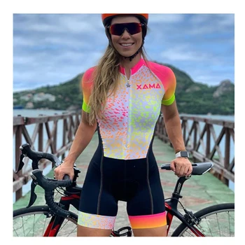 2020 dámske Cyklistické Žena Xama Pro Team Triatlon Sady Cyklistika Jersey Jeden Kus Jumpsuit Súpravy Macaquinho Ciclismo Gél Ružový Pásik