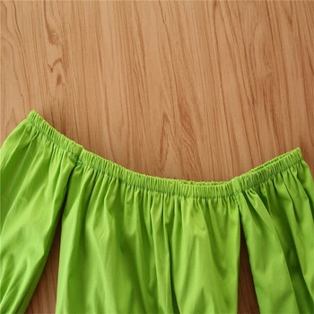 2020 NOVÉ Dievčenské Prúžkovaný Oblek Off-Ramenný Zelený Krátky Rukáv, Blúzky, Čierna a Biela Rozstrapatené Kockované Nohavice, Oblečenie Sady