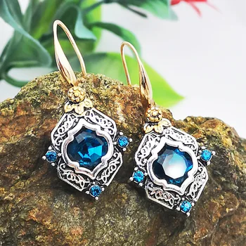2020 Vintage Blue Crystal Zirkón Elegantné Visieť Náušnice pre Ženy Šperky, Svadobné Náušnice Kvapka Zapojenie Vyhlásenie Brincos