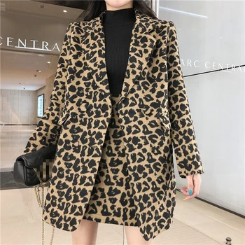 2020 Ženy kabát jar Módna bunda nový príchod elegantný tenký mini sukne 2 kusy leopard sexy vysokokvalitné štýl práce TZ01