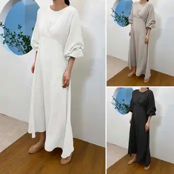 2021 Ženy Dlho Maxi Šaty ZANZEA Dámy Retro Čipky Vestidos Plus Veľkosť Jeseň Lístkového Rukáv Sundress Bežné Pevné Župan Femme