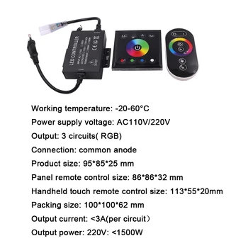 220V 110V RGB Controller Touch Dual Diaľkové Ovládanie Bezdrôtových 1500W pre 10 mm PCB Šírka RGB Led Pásy Svetla s EÚ a USA veľká BRITÁNIA AU Plug