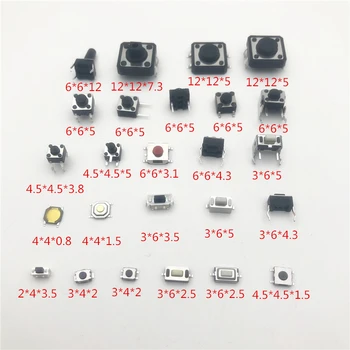 25 Modelov Diy Kit Prepínače Najrôznejších Micro Tlačidlo Takt Prepínač Obnoviť Mini List Prepínač SMD DIP 12*12 2*4 3*6 4*4 6*6