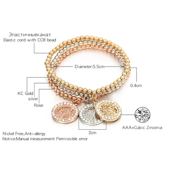3ks/set Crystal Okrúhly tvar Náramky Strom Života Strieborno Zlaté Mix Farieb Korálky Náramok Pre Ženy 2020 Nové Nastaviteľné Šperky