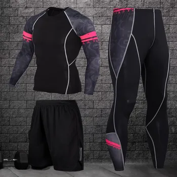 3ks / set muž cvičenie gym fitness kompresné športové vyhovovali oblečenie beží jogging šport nosiť tesné rýchly beh nasucho sady