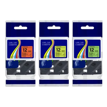 3PK 12 mm Pásky pre Brother TZe-B31 TZe-C31 TZe-D31 Laminované TZe Pásky Fluorescenčné Označenie Páskou pre Brat S dotyk Label Maker