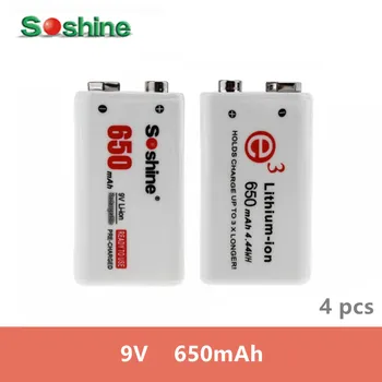 4 ks originál SOSHINE 9V Li-ion Lithium Pilas Nabíjateľná 650mAh 7.4 V (batéria pre Elektronické Multimeter + batérie poľa