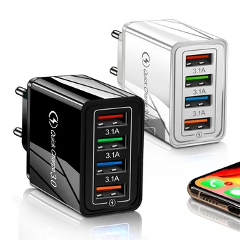 4USB Rýchlu Nabíjačku 3.0 USB Nabíjačka Pre iphone, Samsung Tablety EÚ a USA Plug Stenu Mobilný Telefón, Nabíjačku Adaptér Rýchle Nabíjanie