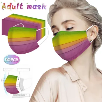 50PC Masky Jednorazové Rainbow Tlače Tvár Masku, Jednorazové Ochrany 3Ply Ucho Slučky Módne Priedušná Ochrana mascarilla
