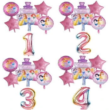 6pcs Disney princezná Cake Tvar Číslo Balóny Nastaviť Hliníkové Fóliové balóny, Dekorácie, Baby, Dievčatá Balóny Happy Birthday