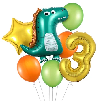 7pcs/veľa Zelený Dinosaurus 32inch Zlato Číslo Balóny, Party Balón Deti Narodeninovej Party Dekorácie, Detské Sprcha Globos Dodávky