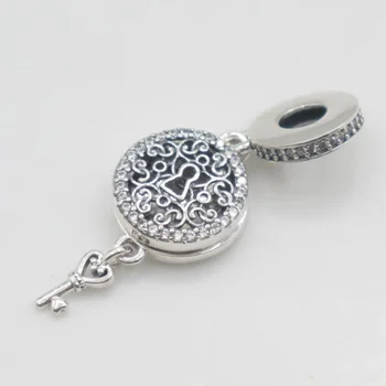 925 Sterling Silver Kúzlo Nový Kľúč Lásky Tlačidlo Swing Prívesok Fit Ženy Pandora Náramok & Náhrdelník Diy Šperky