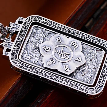 925 Sterling Silver Talizman Prívesok Otočná Mužov Thai Striebro Mantra Budhizmus Šperky Šesť Slová Vyryté Razenie Štítkov