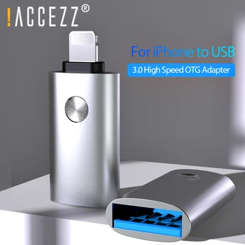 !ACCEZZ USB OTG Adaptér Pre iPhone 11 Pro Max X XR XS 8 Plus Tablet, Fotoaparát, Notebook Konektor Klávesnice Osvetlenie na USB 3.0 Adapter