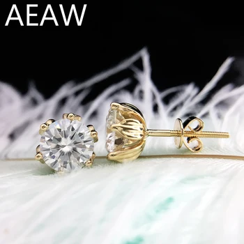 AEAW Kvet Tvarované 14K Žltého Zlata 2ctw 4ctw DF Farba Moissanite Diamond Stud Náušnice Pre Ženy, Push alebo Skrutku Späť pre Ženy