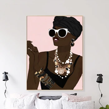 Afrika Model Módne Dievča, Paríž Parfum Wall Art Plátno Na Maľovanie Nordic Plagáty A Potlačou Obrazov Na Stenu Pre Obývacia Izba Dekor