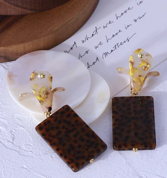 Americký šperky, módne živice kvety vykladané loptu leopard geometrické námestie osobnosti prehnané Náušnice