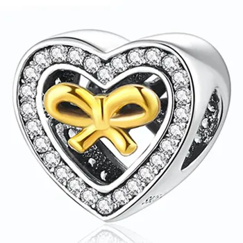 Autentické S925 Perličiek latinskej Sladká Láska Srdce Špeciálne Deň Čipky Luk Zlaté Ventilátor Charms fit Lady Náramky DIY Šperky