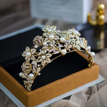 Barokový Zlato Nevesty Crystal Tiaras Korún Pealrs Svadobné Headpieces Večer Vlasy, Šperky