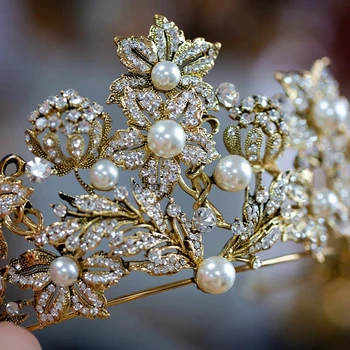 Barokový Zlato Nevesty Crystal Tiaras Korún Pealrs Svadobné Headpieces Večer Vlasy, Šperky