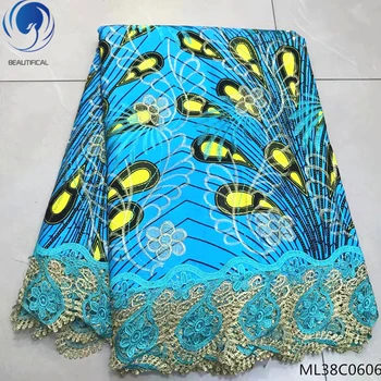BEAUTIFICAL Čipky Textílie 2019 Ankara Vosk Šnúrky Textílie Vosk Kábel Čipky Textílie Pre Ženy, Svadobné Party Šaty 6 metrov/veľa ML38C06