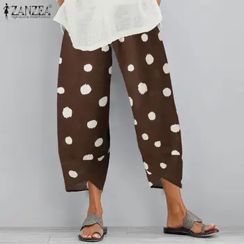 Bežné Dot Potlačené Bavlnené Nohavice Bielizeň ZANZEA Ženy Vintage Nohavice Letné Nohavice Voľné Hárem Pantalon Plus Veľkosť Streetwear 5XL