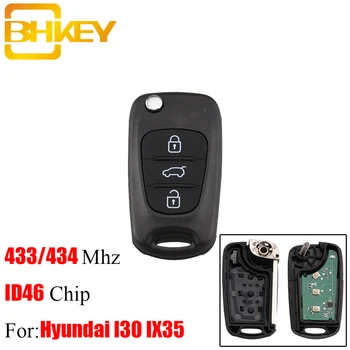 BHKEY 3Buttons Skladacie Diaľkové Auto kľúč Pre Hyundai ID46 Čip 433Mhz Pre Hyundai I30 IX35 TOY40 Čepeľ kľúče od Auta