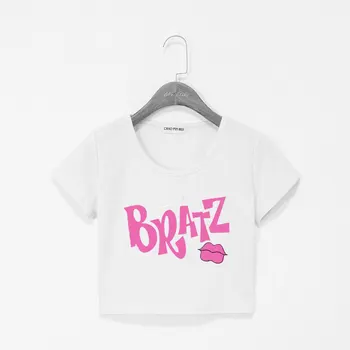 Bratz Rock Angelz Plodín Top Vystavení Pupok T-Shirt Nadrozmerná O-krku Topy Ženy Vtipné Tričko