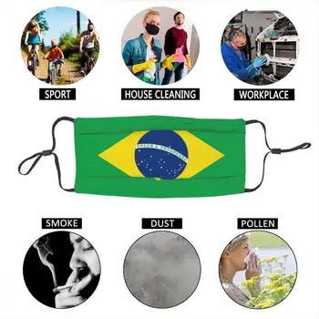 Brazília Vlajka Umývateľný Unisex Dospelých Masku Na Tvár Proti Oparu Prachotesný Ochranný Kryt Respirátor Úst Utlmiť