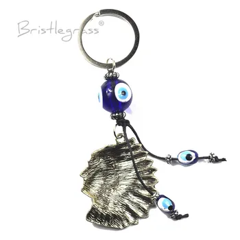 BRISTLEGRASS tureckej Modrej Zlým Okom Indian Head Keychain Auto Kľúč Reťazca Krúžok Držiak Amulet Náhrdelník Lucky Charm Požehnanie Ochrany