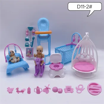 Bábiky bábiky príslušenstvom detská hračka balík = detská posteľ + detská hojdacia stoličky + jedálenské stoličky + riad najlepšie darčeky pre dievčatá