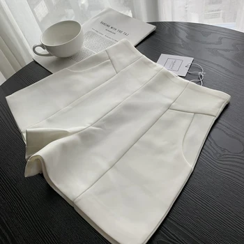 CamKemsey Kórejský Stručný Biely Oblek Šortky Pre Ženy Vysokej Kvality Jar Jeseň Bežné Vysoký Pás Široký Nohu Šortky