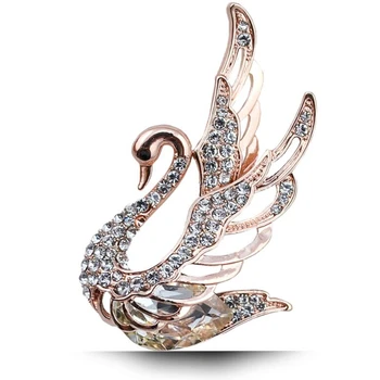 Classic 3 Módne Farby Crystal Swan Brošne Kolíky Šperky Pre Ženy Elegantné Zlaté Brošne Zvierat