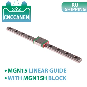 CNC Časti MGN15 15 mm Miniatúrne Lineárne Železničnej List Dĺžka 300 330 350 400 500 600 1000mm MGN Lineárne Príručka + MGN15H Prepravu Blok