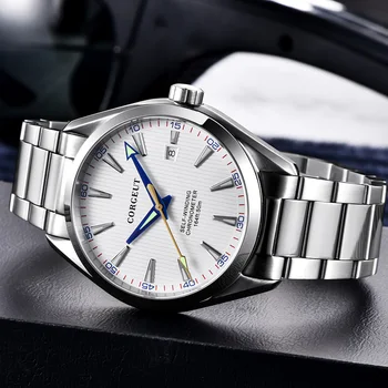 Corgeut 41mm mužov hodiny biele dial Automatický Dátum kalendár Miyota Mechanické Sapphire crystal mužov náramkové hodinky luxusné top značky