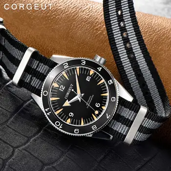 Corgeut 41mm Pánske Hodinky Sapphire Automatické Mechanické Luxusné Značky Šport Dátum Nepremokavé 007 Hodinky Náramkové hodinky Mužov Nylon Popruh