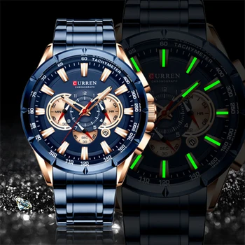 CURREN Luxusné Značky pánske Hodinky Modrý Kremeň Športové Náramkové hodinky Chronograf Hodiny Muž z Nehrdzavejúcej Ocele Kapela Módneho priemyslu Hodinky