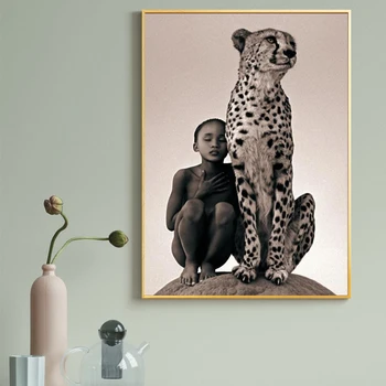 Dieťa s Gepard Plátne, Obrazy na Stenu Umenie Plagáty a Vytlačí Prírody, Zvierat, Nástenné Plátno Obrázky pre Obývacia Izba Cuadros