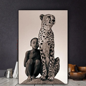 Dieťa s Gepard Plátne, Obrazy na Stenu Umenie Plagáty a Vytlačí Prírody, Zvierat, Nástenné Plátno Obrázky pre Obývacia Izba Cuadros