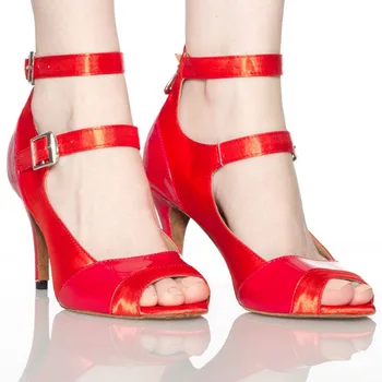 DILEECHI ženy červená čierna koža satin latinské tanečné topánky spoločenský tanec topánky, mäkká podrážka štvorcových tanečné topánky na vysokom podpätku 10 CM