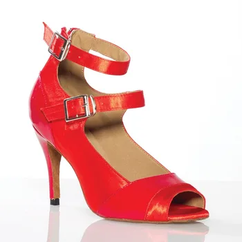DILEECHI ženy červená čierna koža satin latinské tanečné topánky spoločenský tanec topánky, mäkká podrážka štvorcových tanečné topánky na vysokom podpätku 10 CM