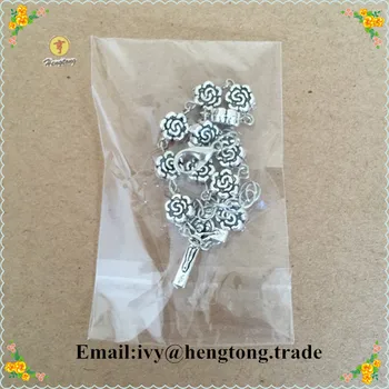 Doprava zadarmo nádherné náboženské kvet perly ruženca náramok, starožitné strieborné korálkové reťaze náramok s INRI Ježiš mini cross