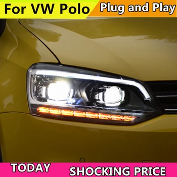 Doxa Auto Styling Vedúci svetlo na VW Polo LED Reflektor 2011-2017 Nové Polo DRL H7 D2H Hid Možnosť Angel Eye Bi Xenon Lúč