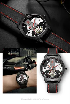 Duté tourbillon automatické mechanické pánske hodinky reálne koženým remienkom vodotesné zliatiny prípade 3D dial Presné mužov hodiny wilon2086
